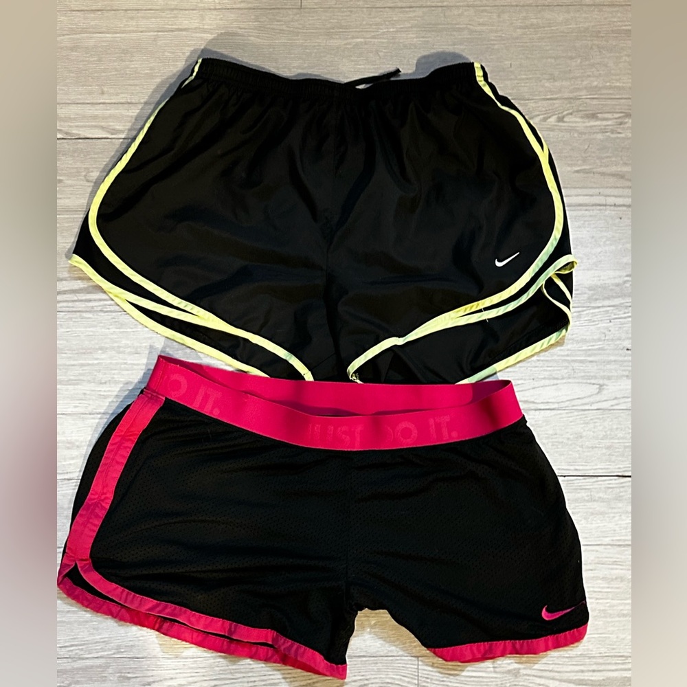 Nike Women’s Dri-Fit Running Shorts Lot of 2 – XL – Black Green & Pink